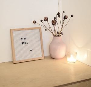 desk space with candle