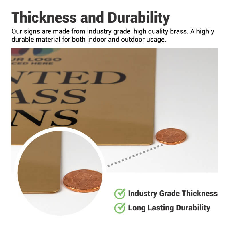 Comparison of the sign's thickness to a penny with information on the sign's durability