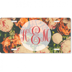 Vintage Floral License Plate with Monogram