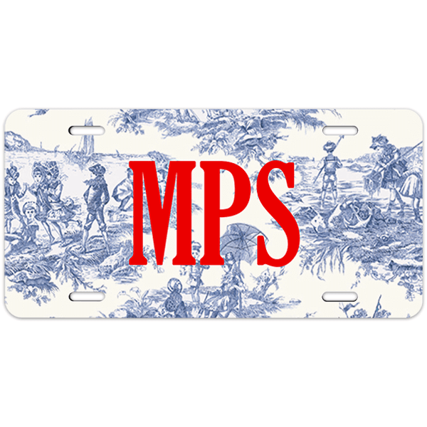 Blue Toile Monogram License Plate