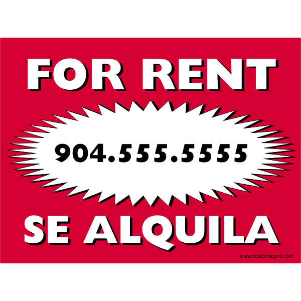 Bi Lingual Red For Rent Sign