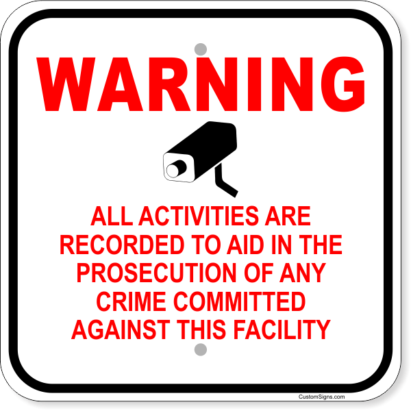 Warning Video Recorded Aluminum Sign | 12" x 12"